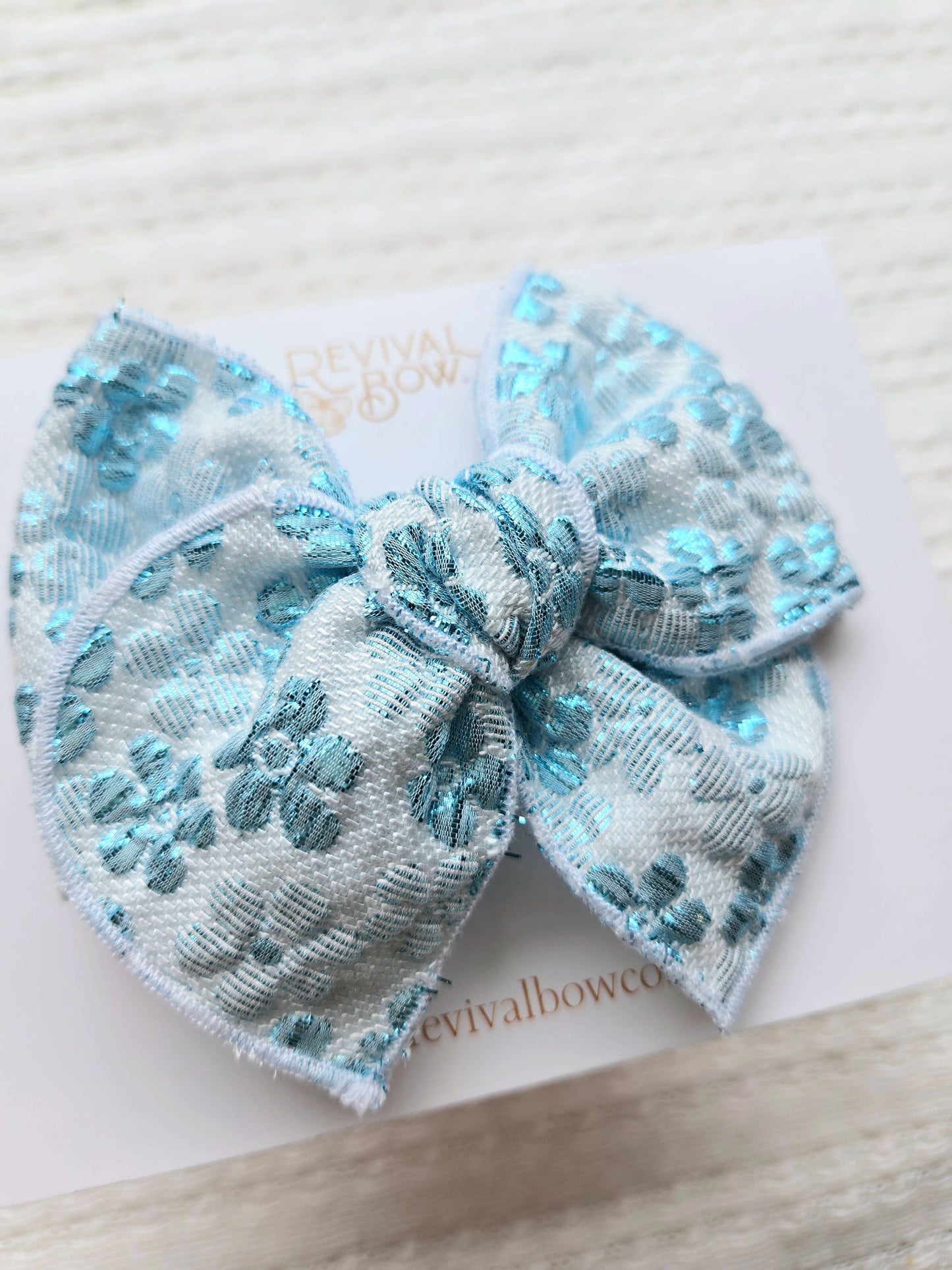 Fable Bow on Clip • Metallic Blue Floral Jacquard