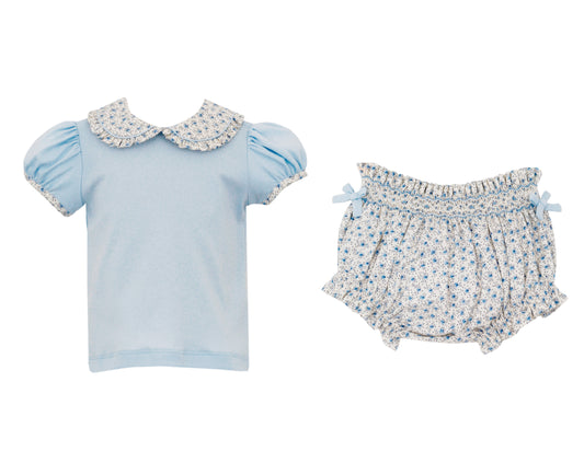 Smocked Blue Floral Print Bloomer Set