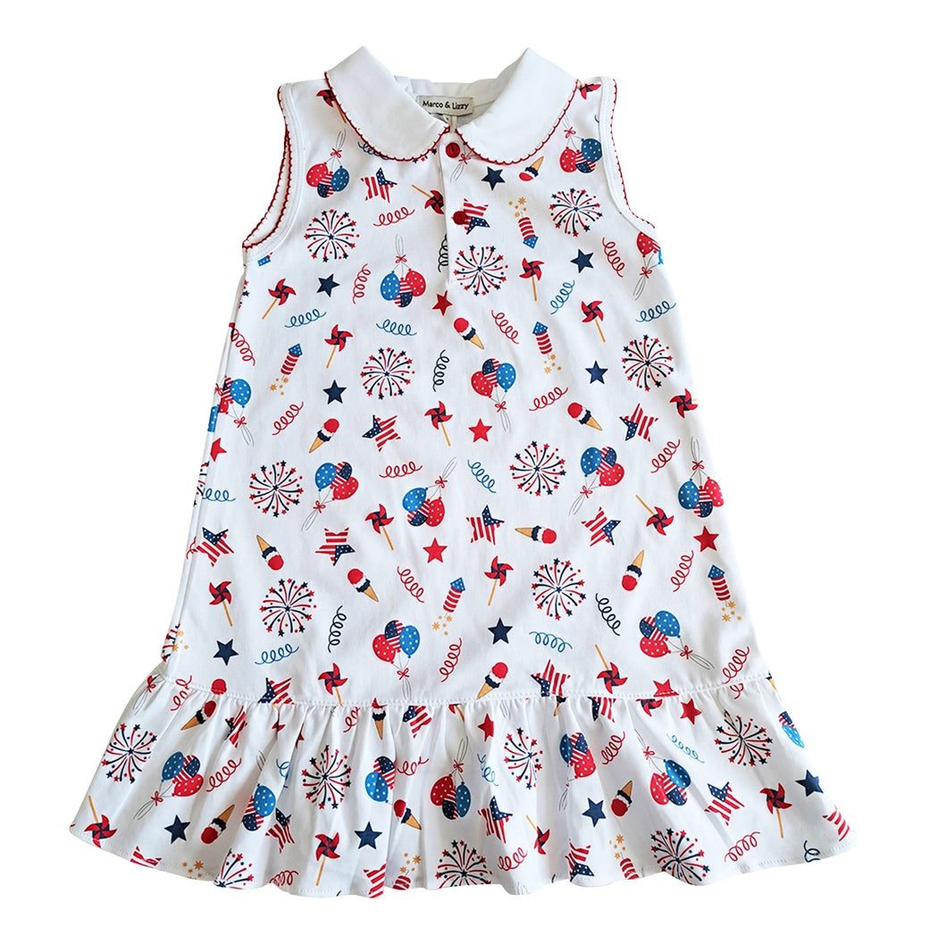 4th of July Print Girl's Dress Pima Cotton