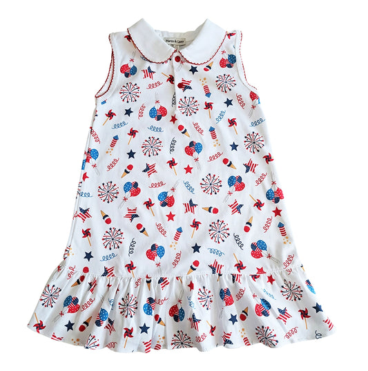 4th of July Print Girl's Dress Pima Cotton