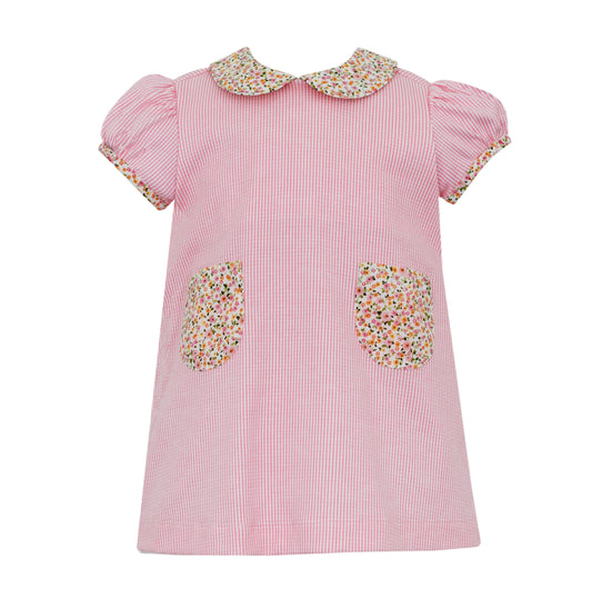Float Dress - Pink Check w/ Multi Floral Liberty Trim