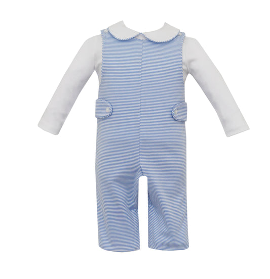 Boy’s Long Jon Jon - Periwinkle Blue Stripe Knit W/ White Knit Shirt