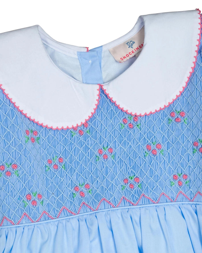 Light Blue Rosette Smocked Bishop Dress