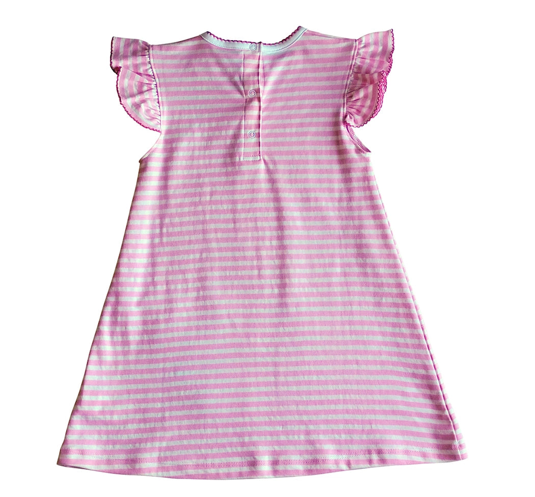 Flamingo Pink Applique A Line Dress Pima Cotton