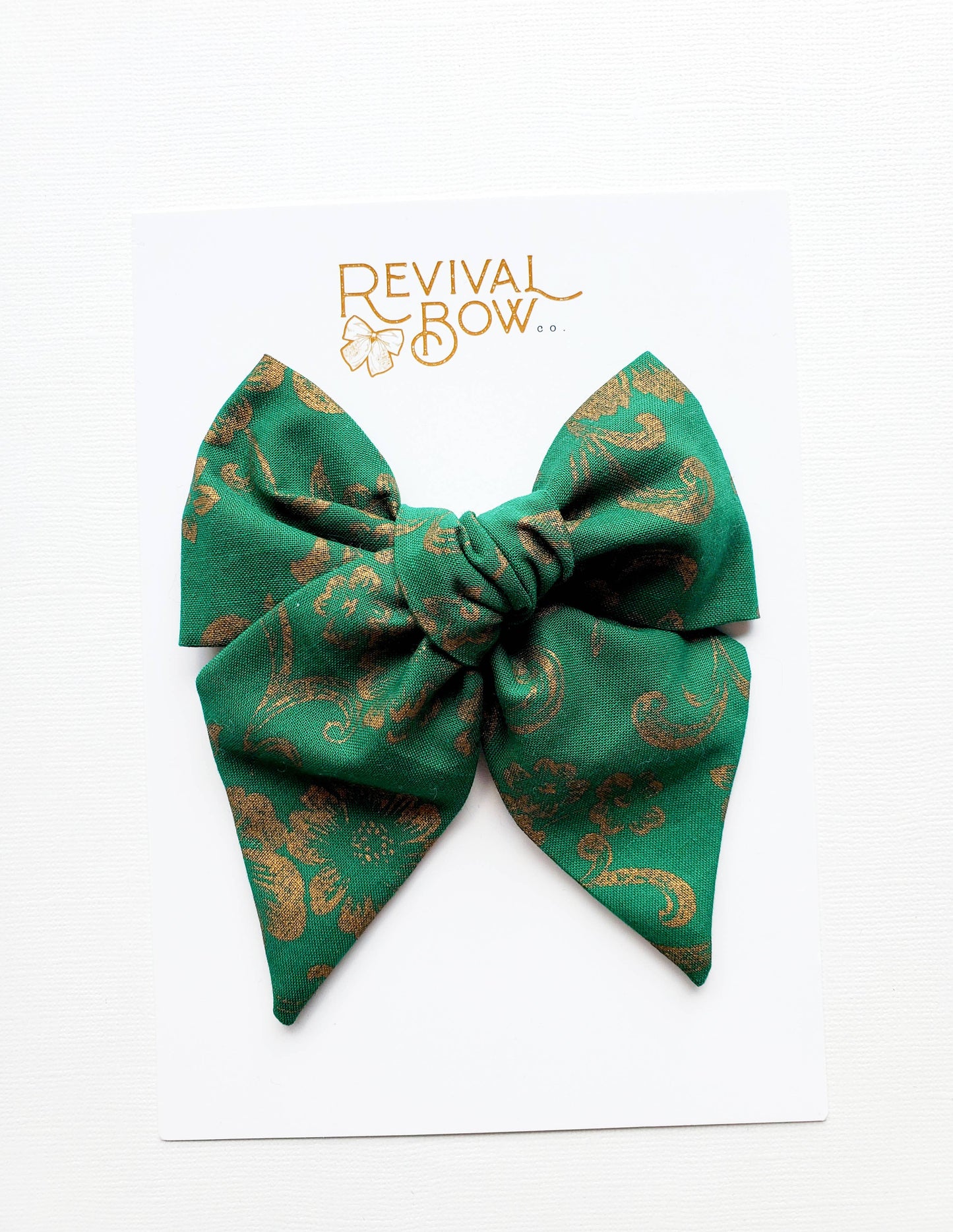 Gilded Green Oversized Christmas Hair Bow on Clip