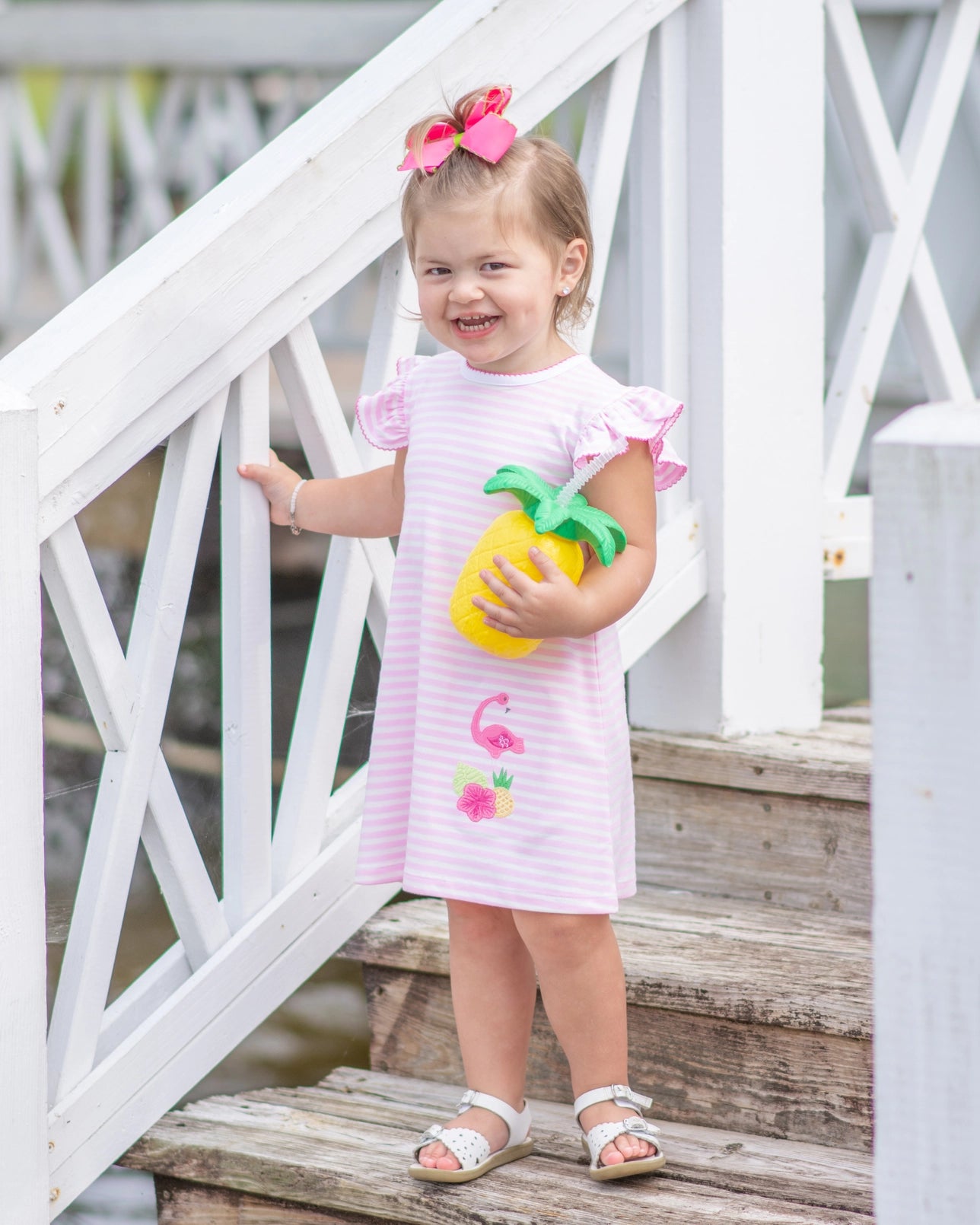 Flamingo Pink Applique A Line Dress Pima Cotton