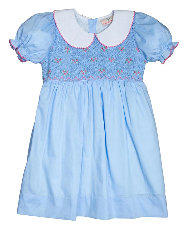 Light Blue Rosette Smocked Bishop Dress