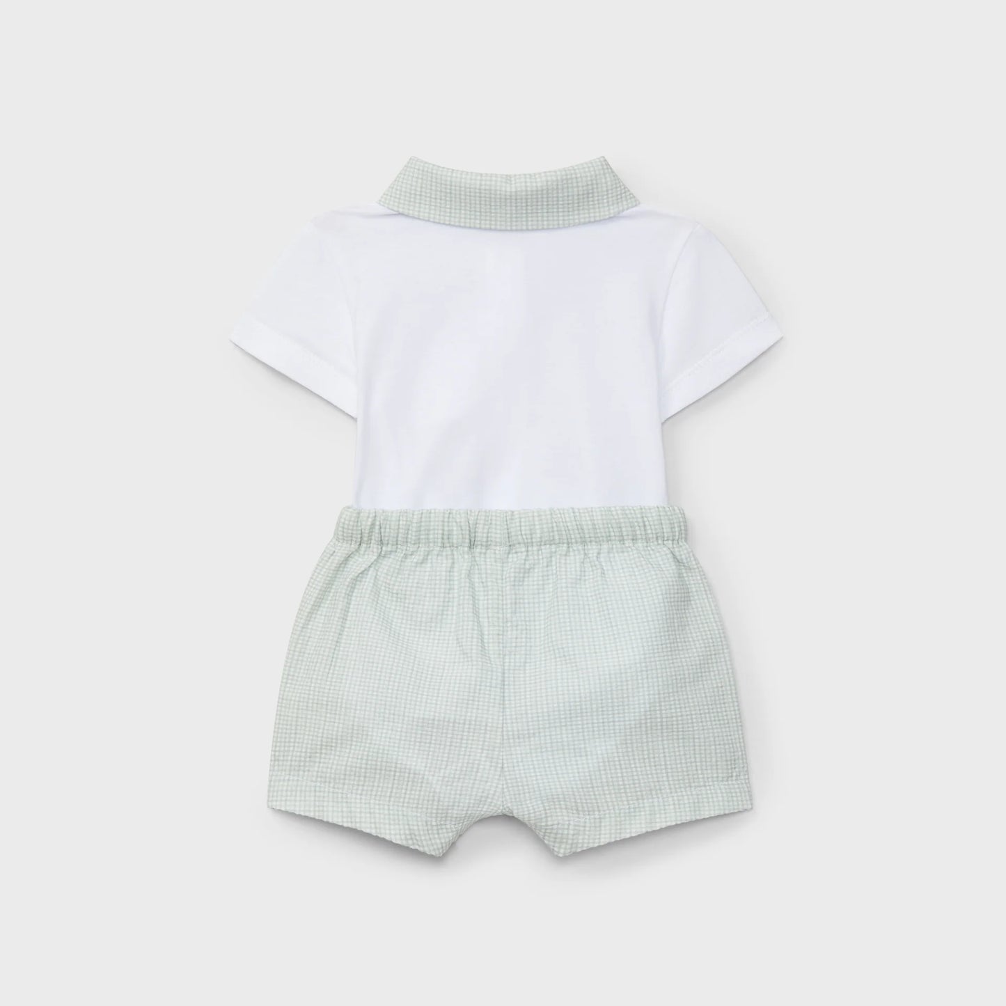 White & Green Gingham Shorts Set