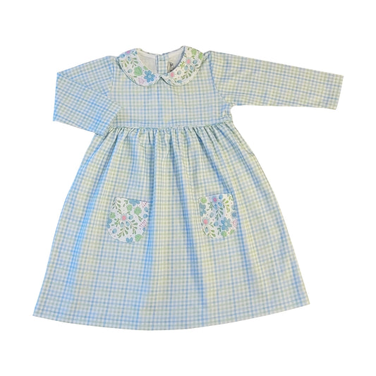 Girl's "Christina & Cameron" Check Dress & Floral Pocket