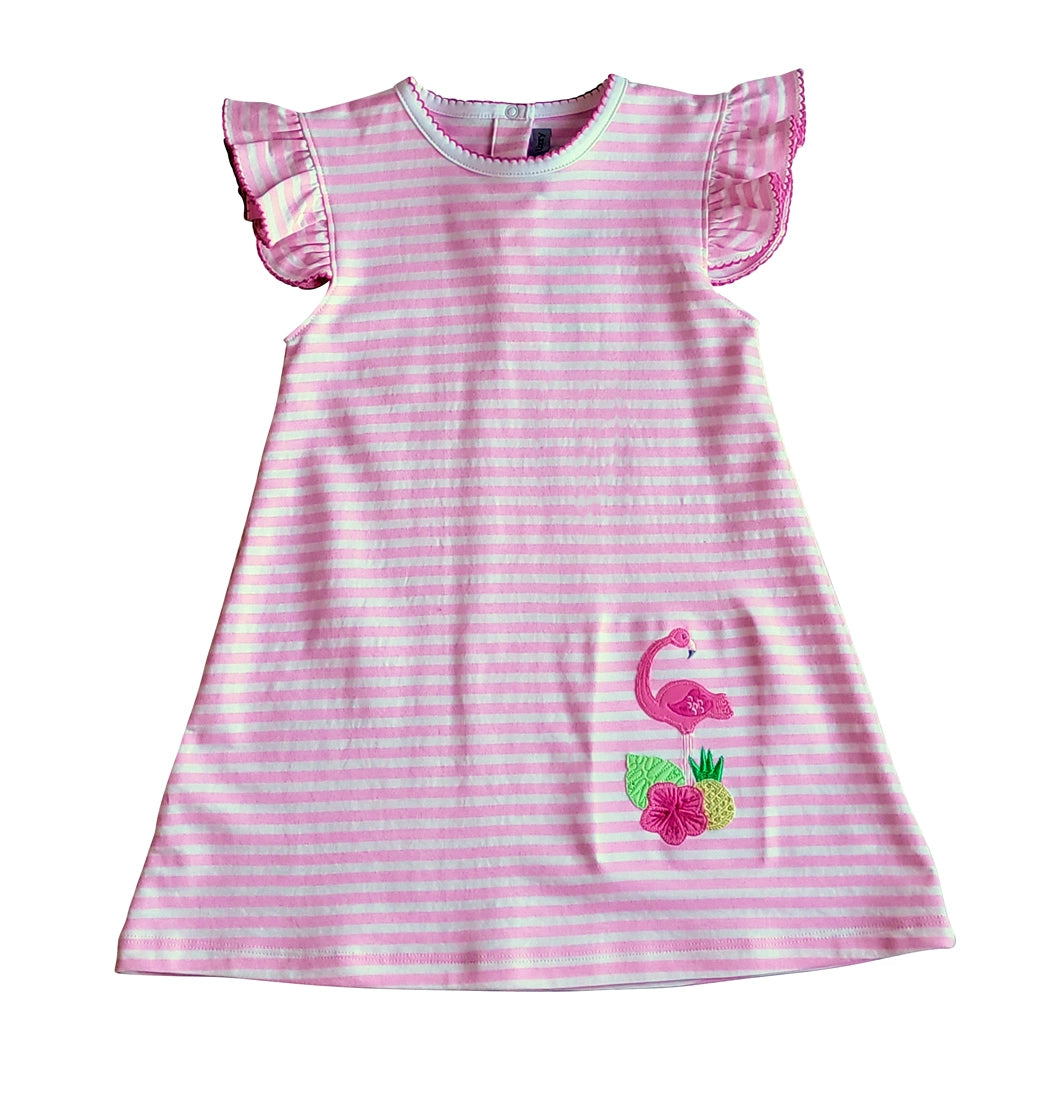 Flamingo Pink Applique A Line Dress Pima Cotton
