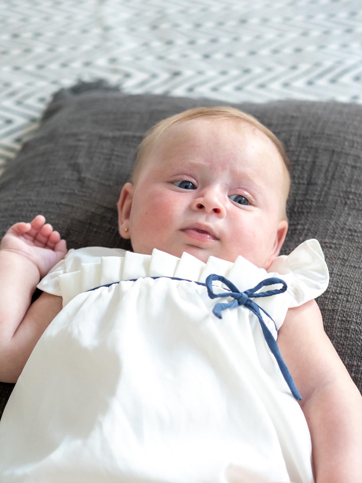 Princess White Dress and Navy Blue Lace