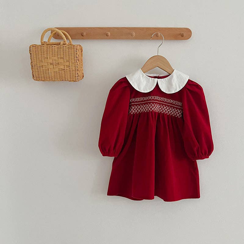 Holiday Doll Neck Red Long Sleeve Sister Matching Dress