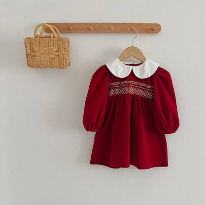 Holiday Doll Neck Red Long Sleeve Sister Matching Dress