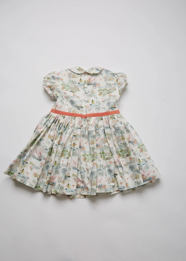 Classic Girl's Dress with Toile Promenade Print