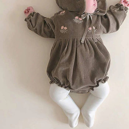 Embroidered Corduroy Bubble Onsie: Brown