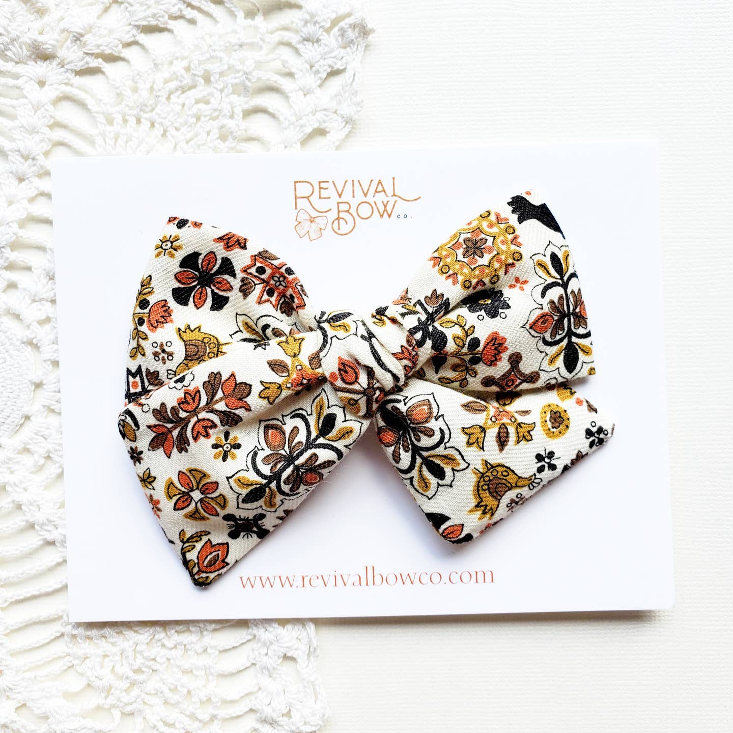 Large Fall Folk Art Fabric Hair Bow on Clip