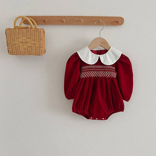 Holiday Doll Neck Red Long Sleeve Sister Matching Onesie