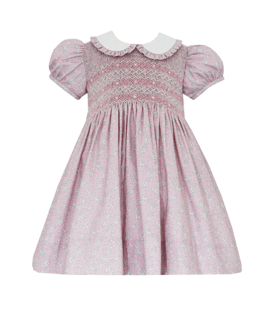 Girl's Dress S/S - Pink Floral Print Viyella