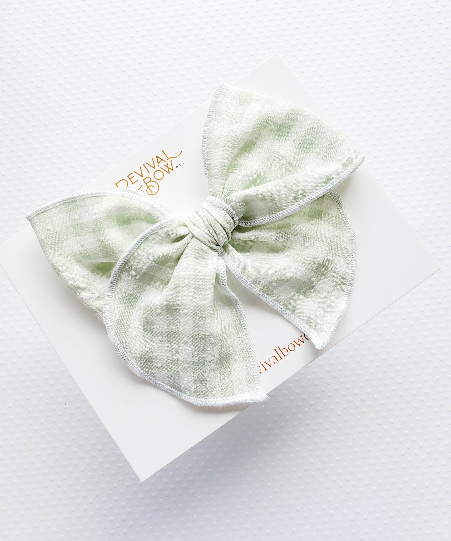 Green Gingham Spring Fable Hair Bow on Clip