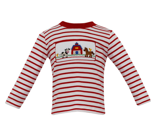 Boy's T-Shirt - L/S - Red & White Stripe Knit