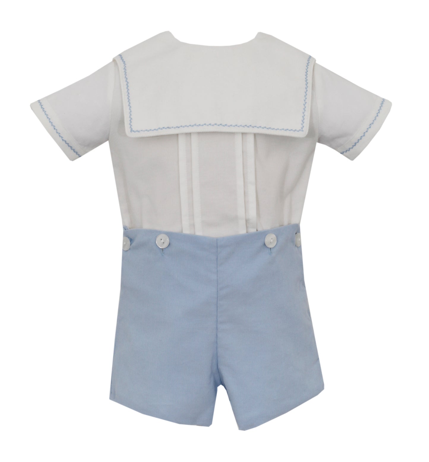 Boy's Short Set w/ White Corduroy Shirt Sq.Collar - Lt.Blue
