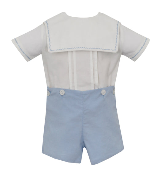 Boy's Short Set w/ White Corduroy Shirt Sq.Collar - Lt.Blue