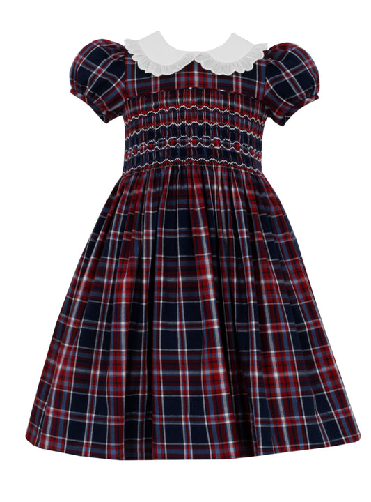 Girl's Dress - Navy and Red Plaid S/S
