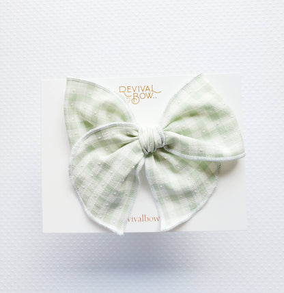 Green Gingham Spring Fable Hair Bow on Clip