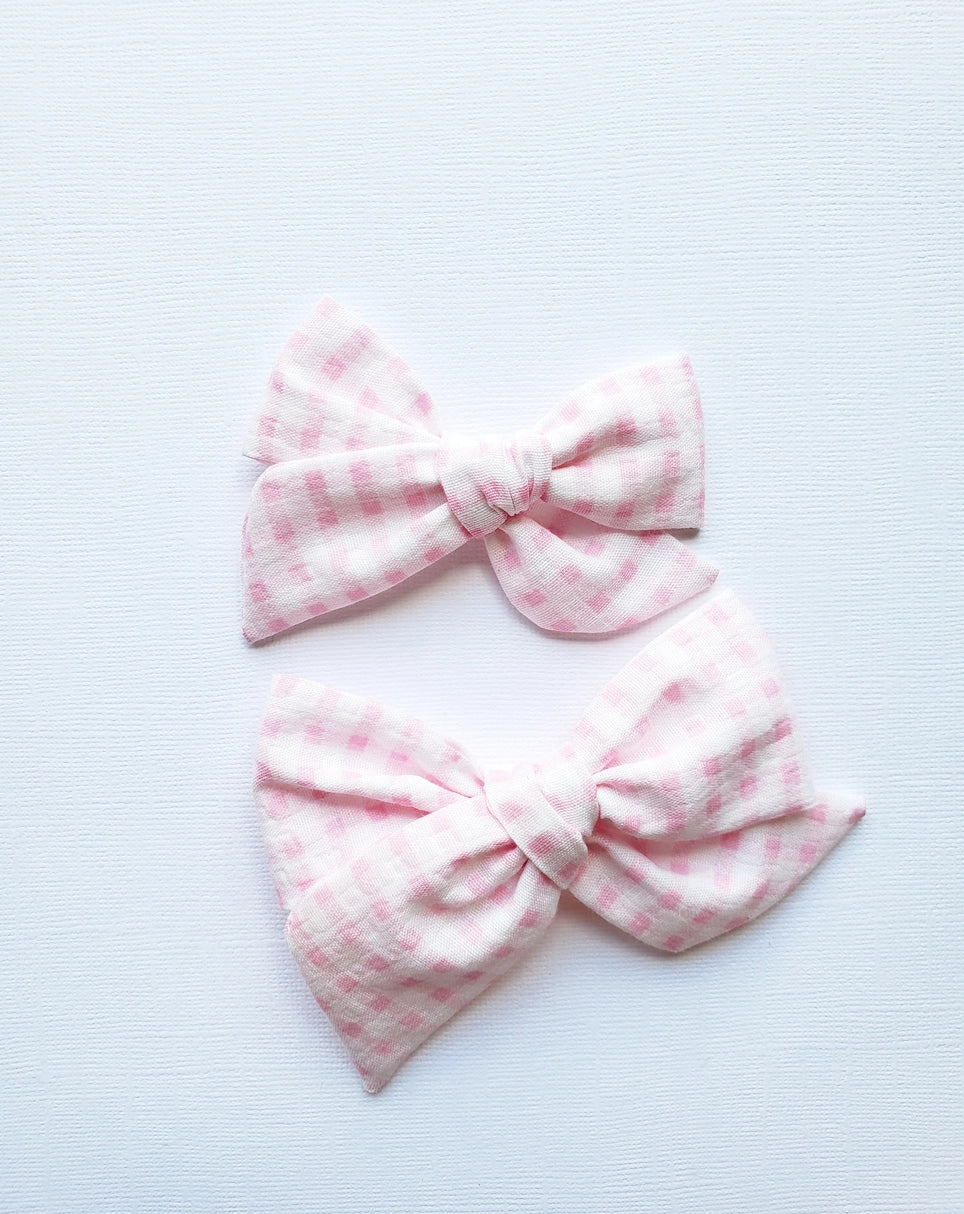 Large Pinwheel Bow Pink Gingham Plaid Summer Spring Kids Bow