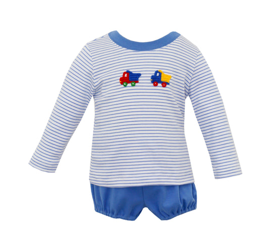 Boy's Diaper Set W / White Shirt L/S - Blue Stripe Knit