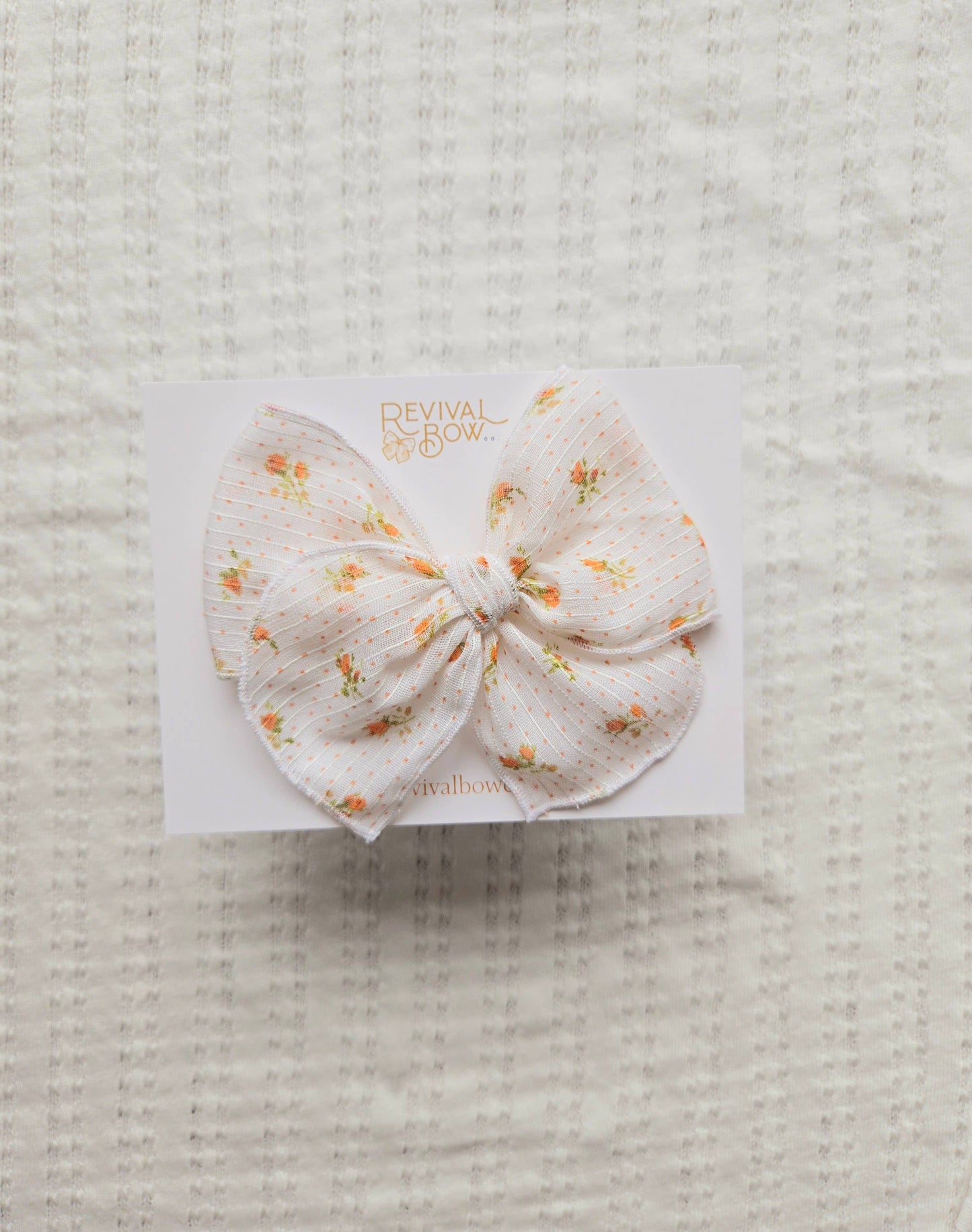 Orange Floral Dot Fable Hair Bow on Clip