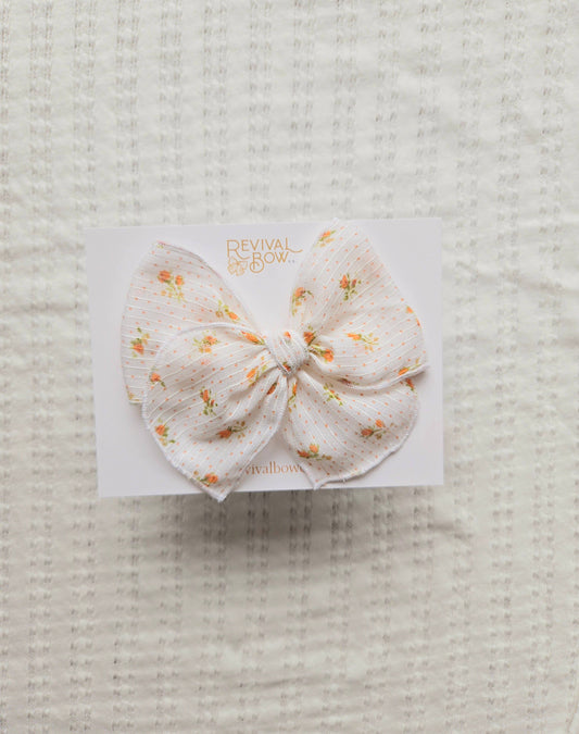 Orange Floral Dot Fable Hair Bow on Clip