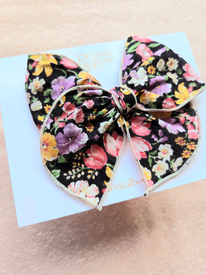 Black Floral Fable Hair Bow Clip