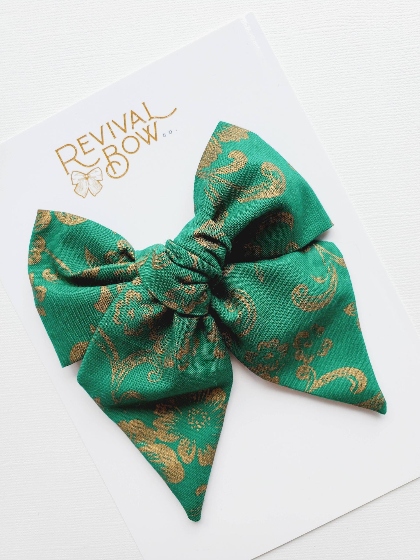 Gilded Green Oversized Christmas Hair Bow on Clip