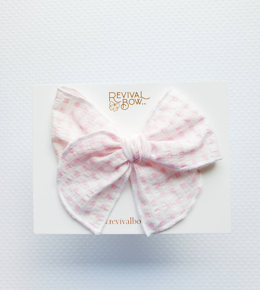 Pink Gingham Spring Fable Hair Bow on Clip