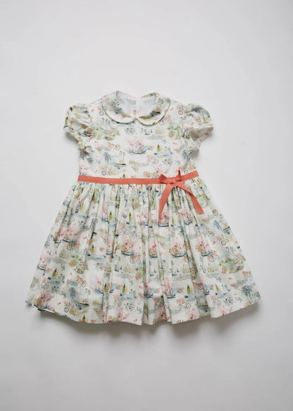 Classic Girl's Dress with Toile Promenade Print