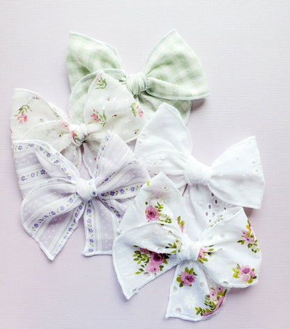 Green Gingham Spring Fable Hair Bow on Clip