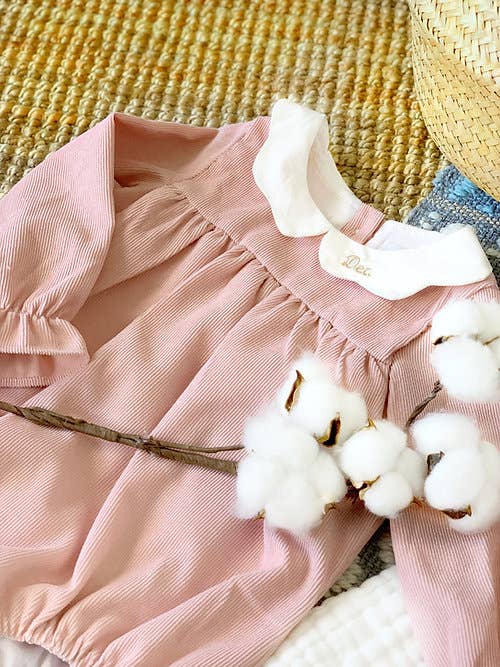 Baby Girl Romper - Corduroy with Cloud Neck