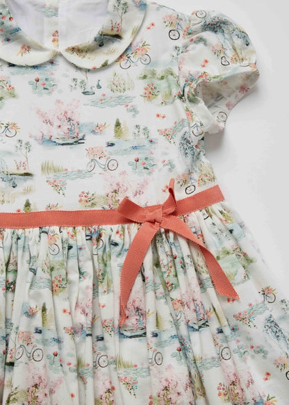 Classic Girl's Dress with Toile Promenade Print