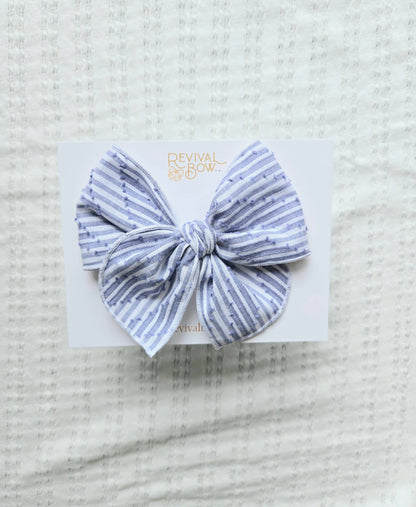 Fable Bow on Clip • Blue Stripe/Dot