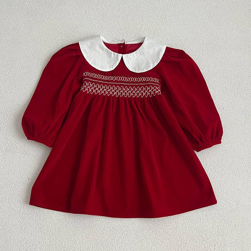 Holiday Doll Neck Red Long Sleeve Sister Matching Dress