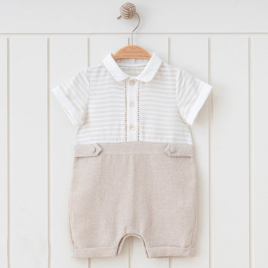 Button Down Boy's Natural Romper