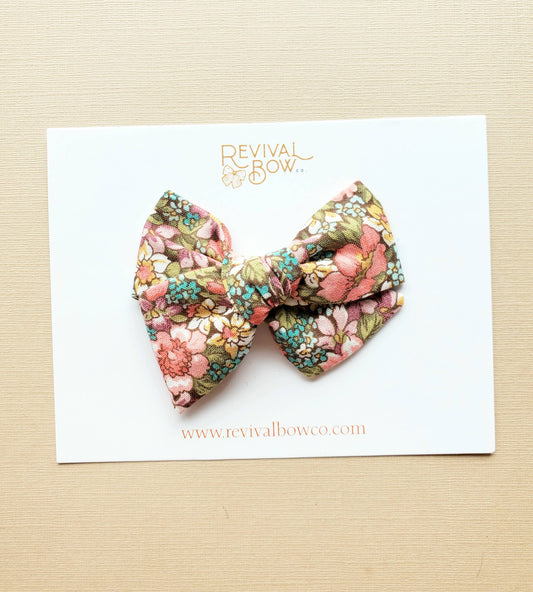 Fall Floral Small Fabric Hair Bow on Clip