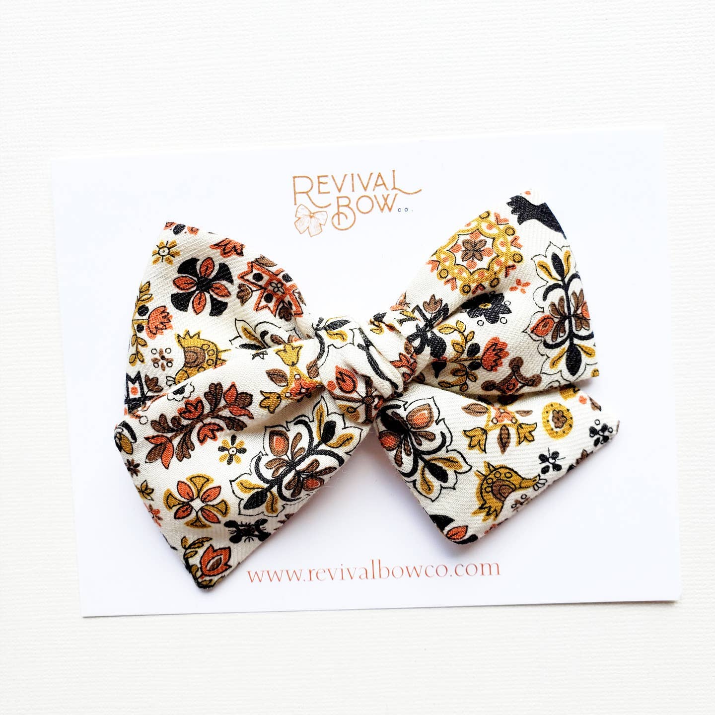 Large Fall Folk Art Fabric Hair Bow on Clip