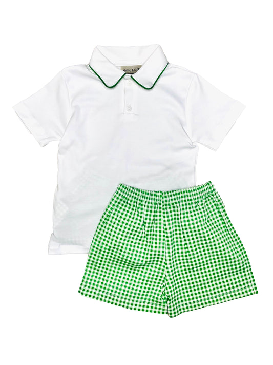 Strawberry Patch Green Checkered Boy Shorts Set