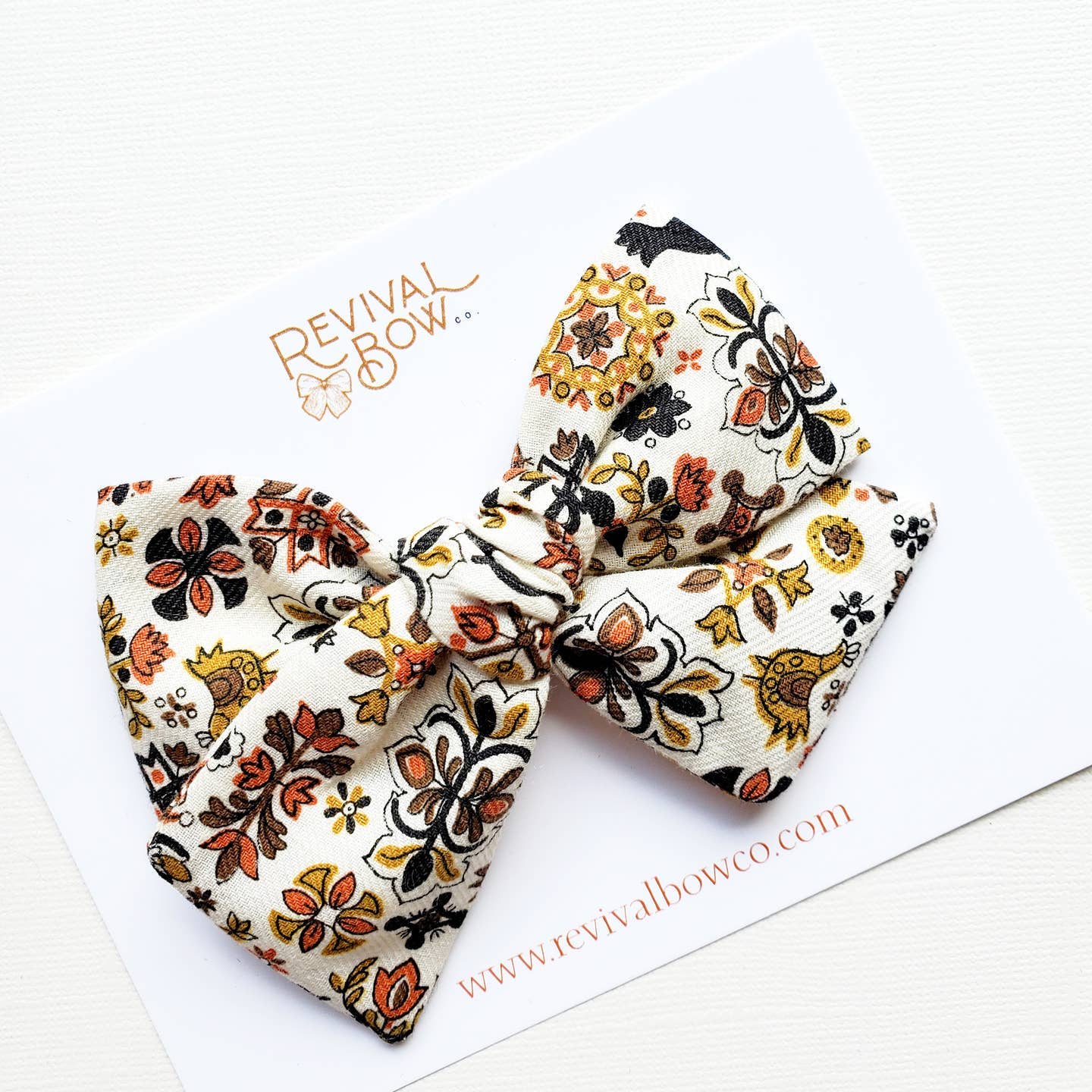 Large Fall Folk Art Fabric Hair Bow on Clip