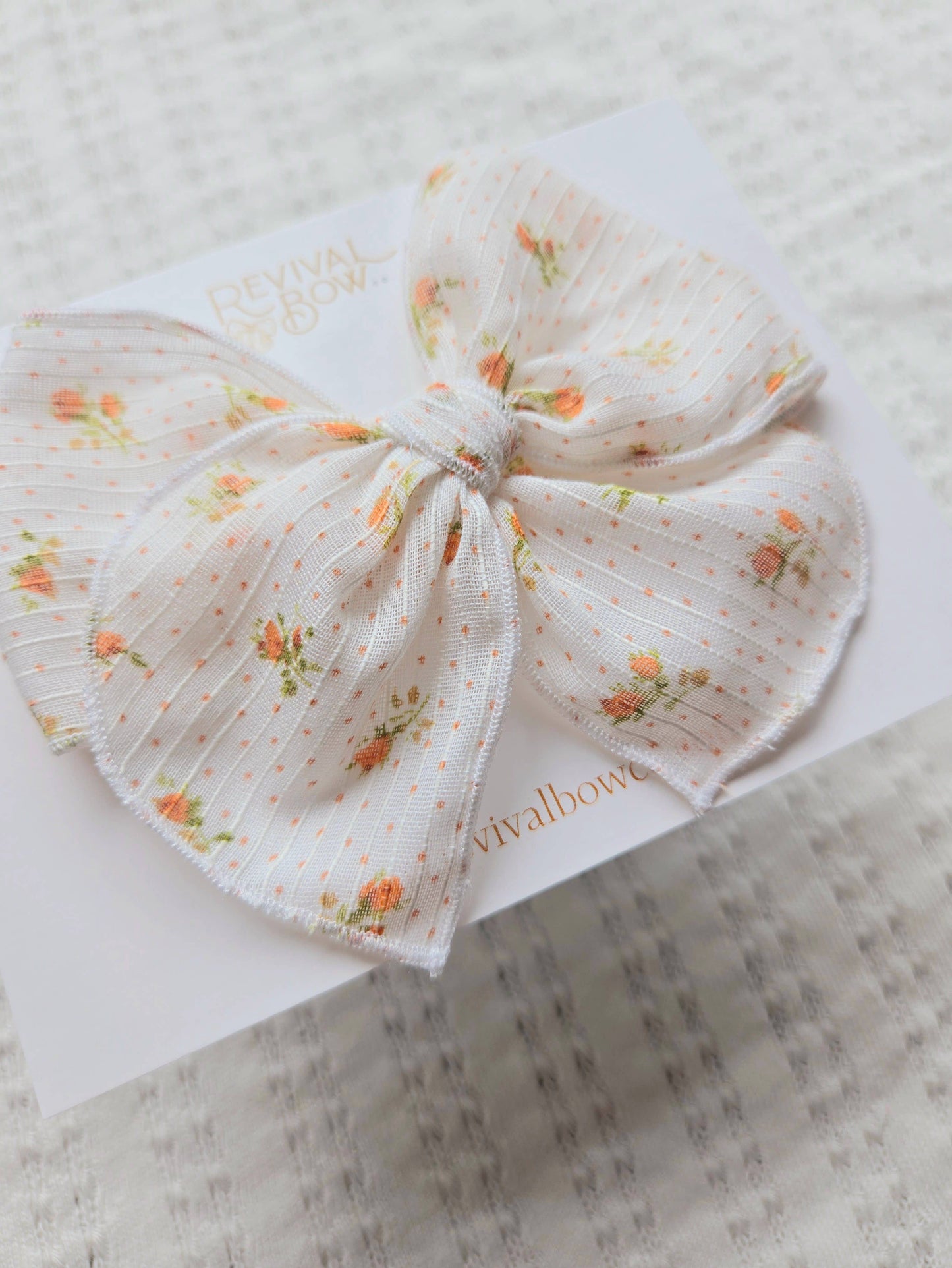 Orange Floral Dot Fable Hair Bow on Clip