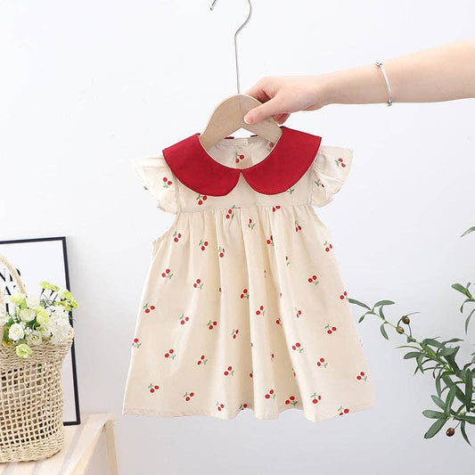 Cherry Print Fly Sleeves Peter Pan Collar Dress