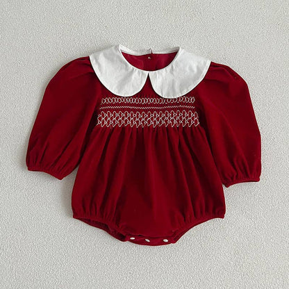 Holiday Doll Neck Red Long Sleeve Sister Matching Onesie