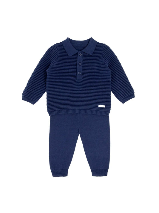 Navy Chunky Rib Two Piece Trouser Set